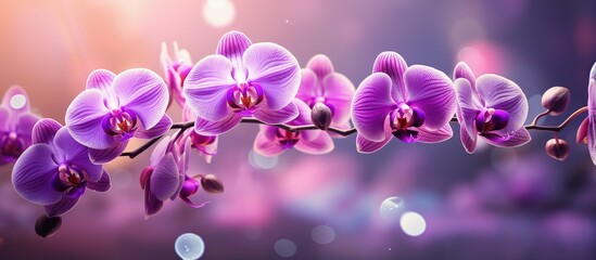 Purple orchid with blurred background of other orchids