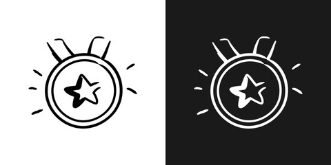 Medal hand drawn sketch icon in black and white. Award golden medal doodle winner symbol. Vector EPS 10 © Vladyslav Tykhonov