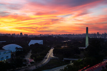 Incredible sunset in the Ibirapuera region, São Paulo, Brazil