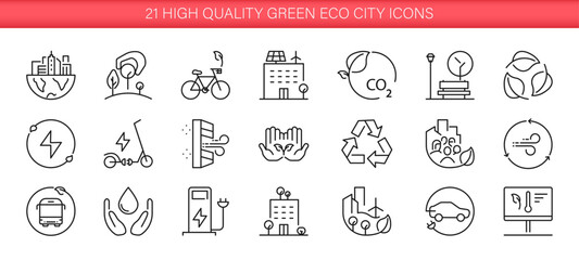 Green city line icon set. Sustainable development. Eco city icons. Vector EPS 10