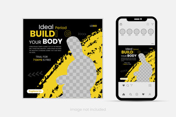 gym weight lifting social media post, gym banner template design pack.