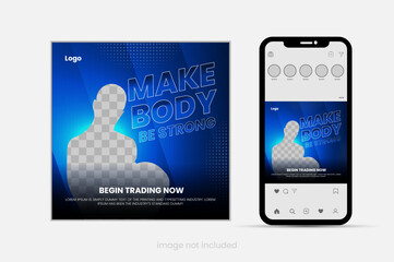 gym weight lifting social media post, gym banner template design pack.