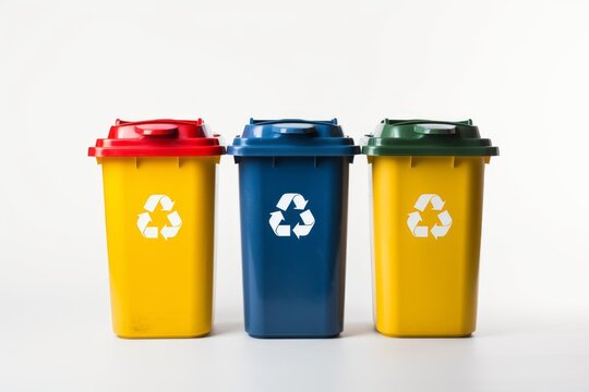 Garbage containers for waste sorting. Background with selective focus and copy space
