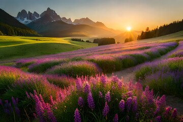 lavender field at sunset generated by al technology	