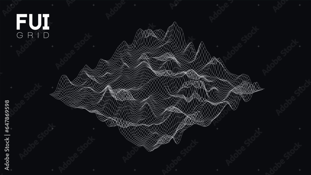 Wall mural fui gui 3d vector landscape scan grid. abstract futuristic background. sci-fi hi-tech design