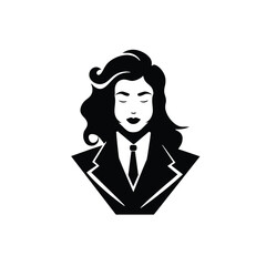 Business woman avatar in suit, flat vector sign isolated on white background