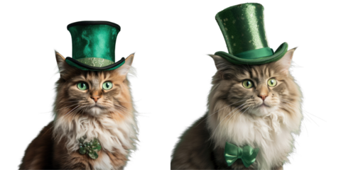 Png Set Cat isolated on a transparent background for St Patrick s Day gazing at viewer