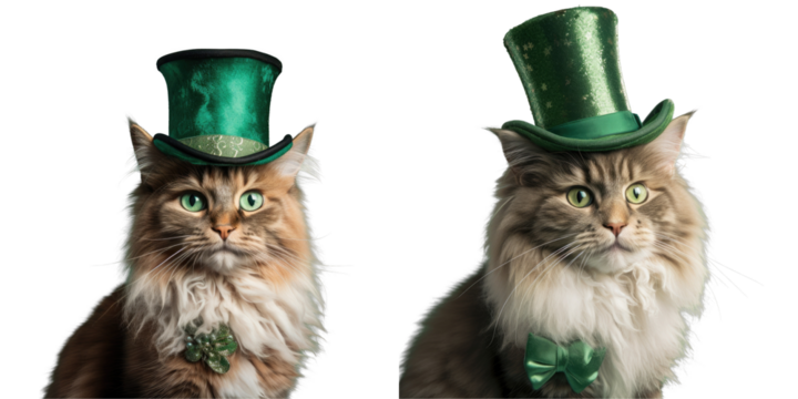 Png Set Cat isolated on a transparent background for St Patrick s Day gazing at viewer - Powered by Adobe