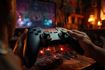 A close-up of a gamer's hands swiftly manipulating a console controller. Generative Ai.
