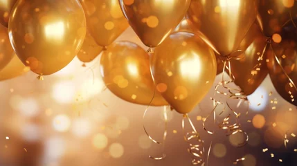 Deurstickers A festive celebration with gold balloons floating in the air © mattegg