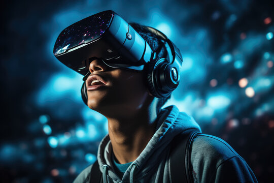 A teenager participating in a virtual reality gaming experience. Generative Ai.