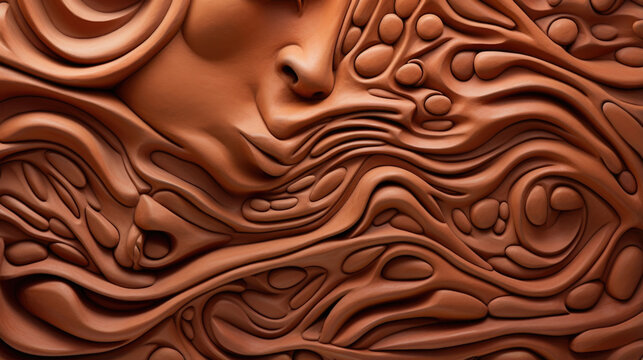 A masterful terracotta basrelief, capturing the essence of depth and dimension through an intricately carved and textured clay surface.