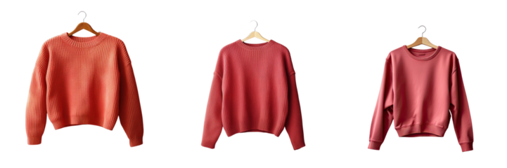 Png Set Red sweater of a woman isolated on a white wall transparent background