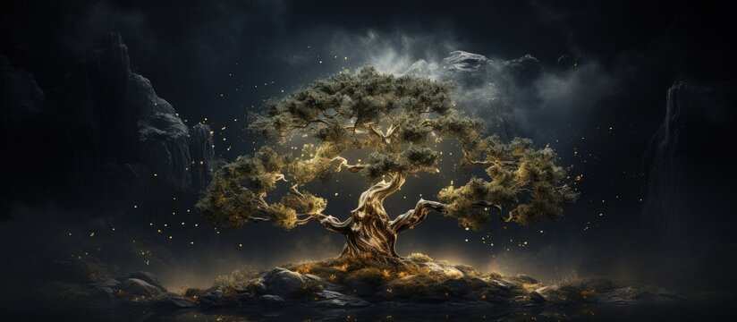 Dark background with fichus tree