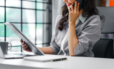 Attractive boss businesswoman of asian indian descent people management accounting experts...
