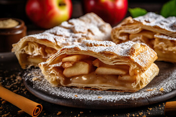 Apple Strudel Delicious apple pie on a plate, representing the traditional German cuisine
