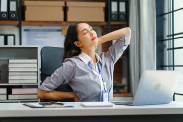 Back Pain, Attractive business woman accounting for health concept, Professional benefiting from...