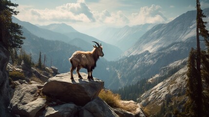 Fearless Goat Perched Dramatically on the Edge of a Cliff, Embracing the Vast Horizon