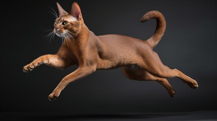 Sleek and Athletic Abyssinian Cat Captured in Motion, Showcasing Grace and Agility - obrazy, fototapety, plakaty