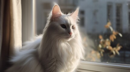 Naklejka na ściany i meble Regal Turkish Angora Cat with Mesmerizing Blue Eyes, Exuding Elegance and Grace