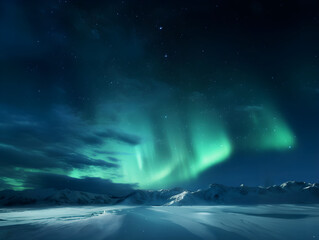 Northern lights in the night sky, mountain and snow, beautiful night with stars, aurora borealis, aurora polaris, polar lights, stars, norway, iceland, greenland