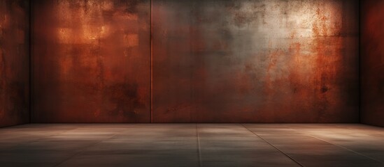 illustration and rendering of an empty room with smooth metal sheets and abstract architectural background