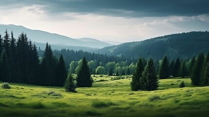 Fototapeta na wymiar background Lush Green Forest Clearing Landscape