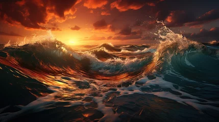  Wild waves, stormy sunset, sunrise, ocean beach as it succumbs to a storm laden sunset. The sky, heavy with impending tempests, mirrors the sea's restless spirit. © DigitalArt