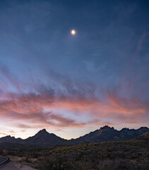 Foggy Moon Over Chisos Mountains at Sunrise