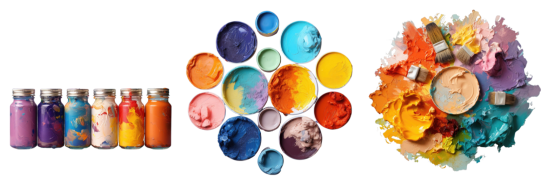 Png Set Multiple colored paints painted on a transparent background