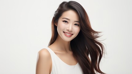 Asian women portrait, cosmetology, beauty and spa, face care, facial treatment, attractive young Asian woman with clear, fresh skin on white background.