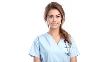portrait of a female doctor against a white background