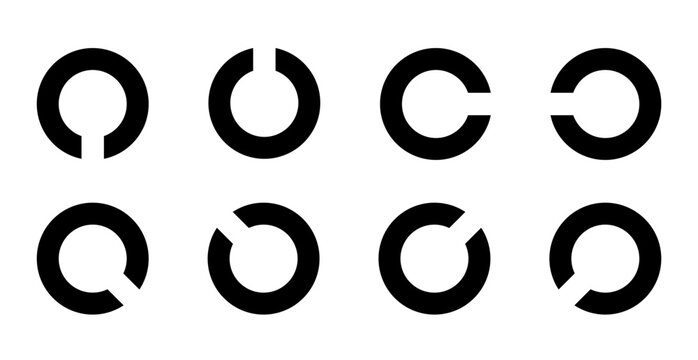 Landolt C Eye Test Chart broken ring medical illustration. Japanese vision test line vector sketch style outline isolated on white background. Vision test board optometrist ophthalmic test