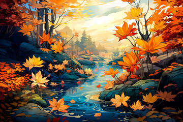 Obraz na płótnie Canvas illustration of autumn in the forest, Generative AI