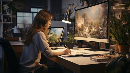Fototapeta na wymiar artist working on laptop at work