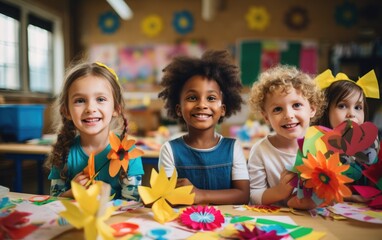 Group of children during a fun arts and crafts activity. 