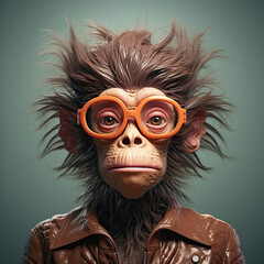 a funny, fun and weird monkey making a face. Wearing glasses.