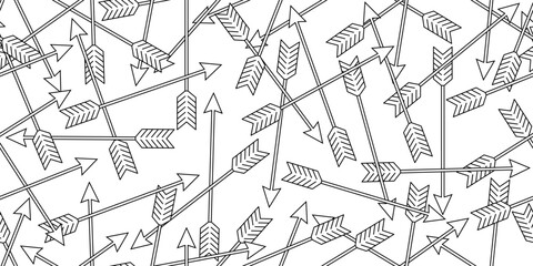 black white pile of random arrows seamless pattern