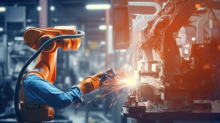 Robot welder at work in factory