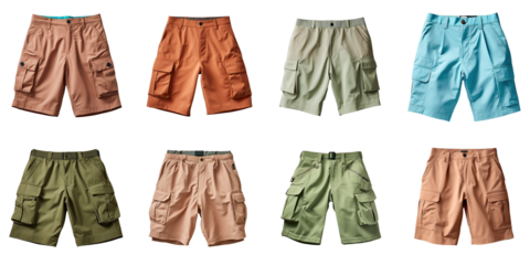 Png Set Cargo pants for men with a plain design are pictured on a transparent background emphasizing their comfort for daily wear The image showcases the pants details providing ample space to disp