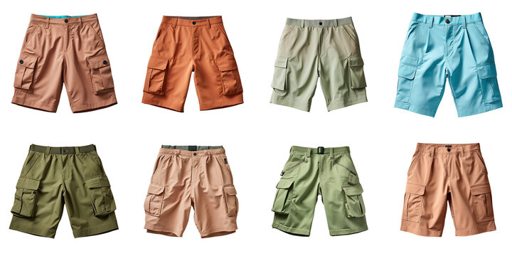 Png Set Cargo pants for men with a plain design are pictured on a transparent background emphasizing their comfort for daily wear The image showcases the pants details providing ample space to disp