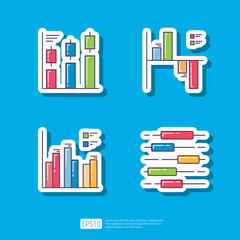 Growth Candlestick Chart, Statistic Diagram Bar Graph. Business Finance Chart and Graph Infographic Sticker Vector Illustration Icon Set