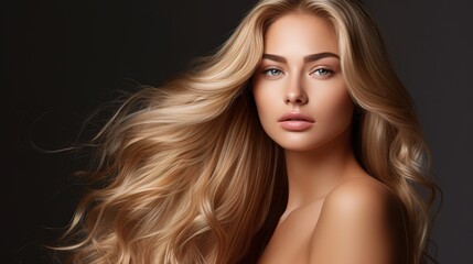 Obraz premium A lovely lady with lengthy hair. Isolated on white background, a young brunette model with great hair. A young girl's hair is blowing in the breeze. generative ai