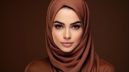 Portrait of beautiful muslim woman wearing a hijab over studio background studio. generative ai