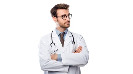 Fototapeta premium portrait of a male doctor with stethoscope isolated on white background. generative ai
