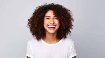 portrait of a beauty young woman smiling isolated on white  background. generative ai - obrazy, fototapety, plakaty