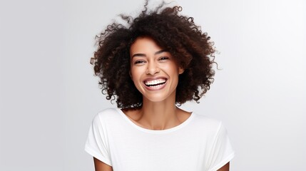 Obrazy na Plexi  portrait of a beauty young woman smiling isolated on white  background. generative ai