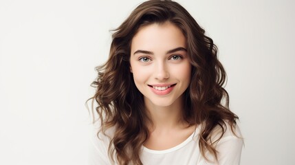 picture of a stunning woman facing the camera against a white background