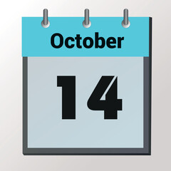 vector calendar page with date October 14, light colors