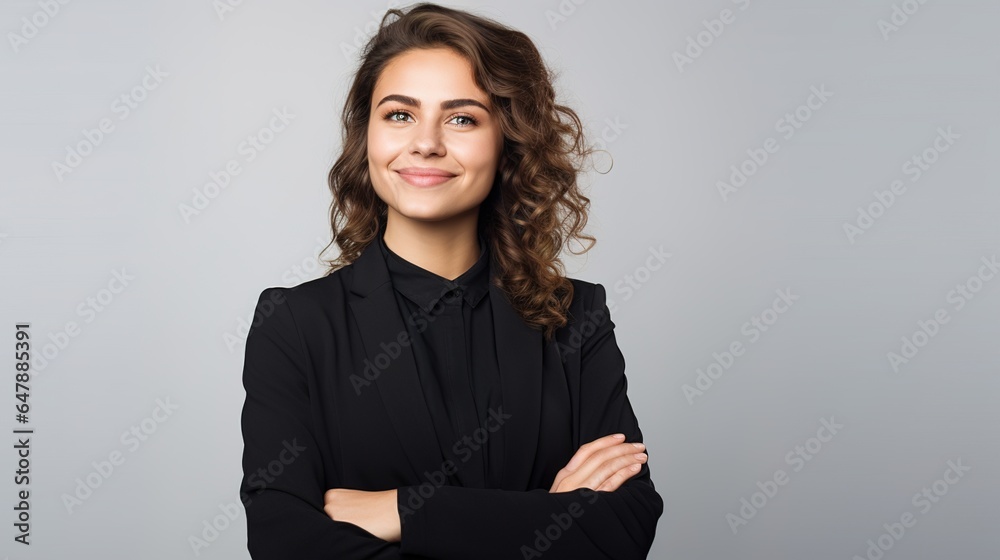 Sticker portrait of a professional businesswoman standing with her arms crossed isolated on white background